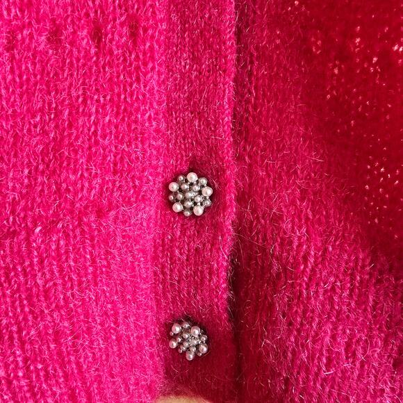 Boden Mohair Wool Blend Fluffy Textured Cardigan Vibrant Pink - Picture 7 of 13